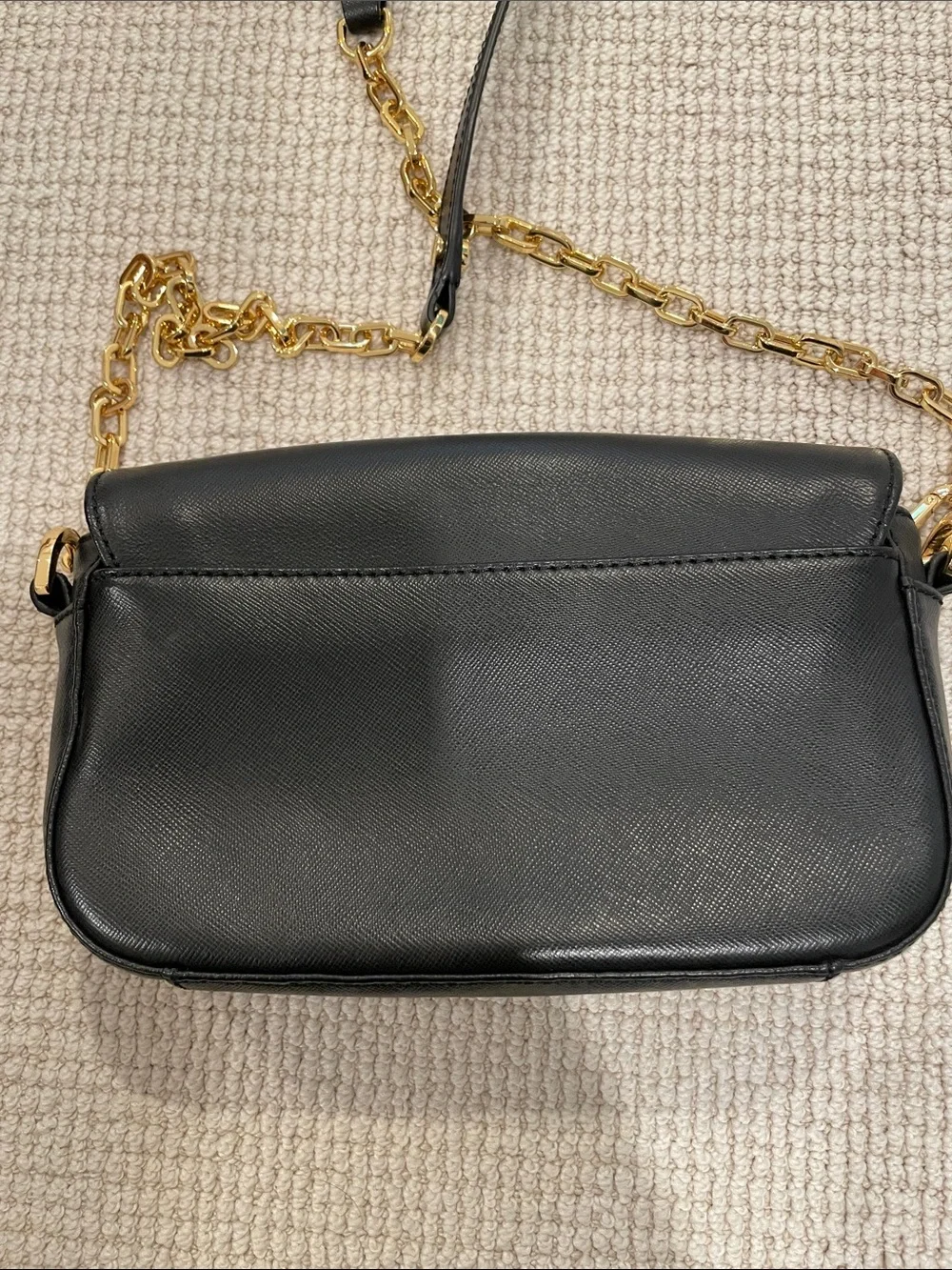 Tory Burch Black Leather Crossbody with Gold Chain Strap